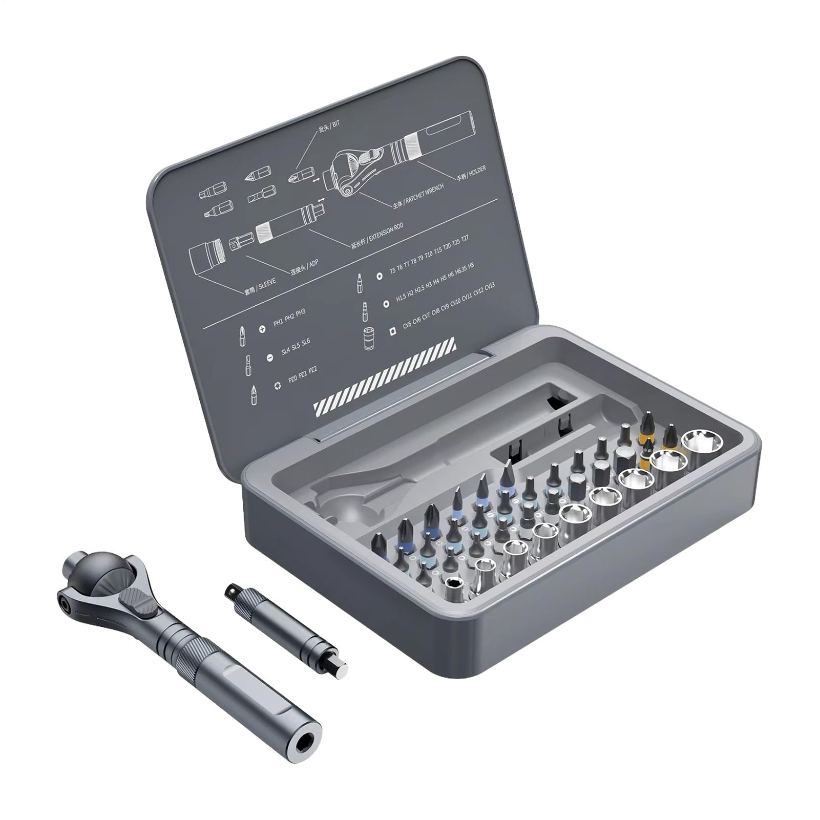 Set Cacciaviti A Cricchetto 40 in 1 precisione ergonomico multifunzionale | Kit Punte Cacciavite Meccanico Per Riparazioni Elettricista Elettronica Edilizia Falegnameria Idraulica Industriale