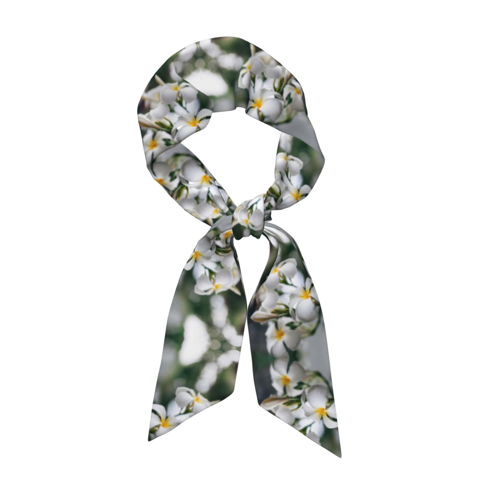 Beautiful White Frangipani Wake Plumeria Flowers, Neck Scarves, Neckerchief Headband, Women's Fashion Scarf
