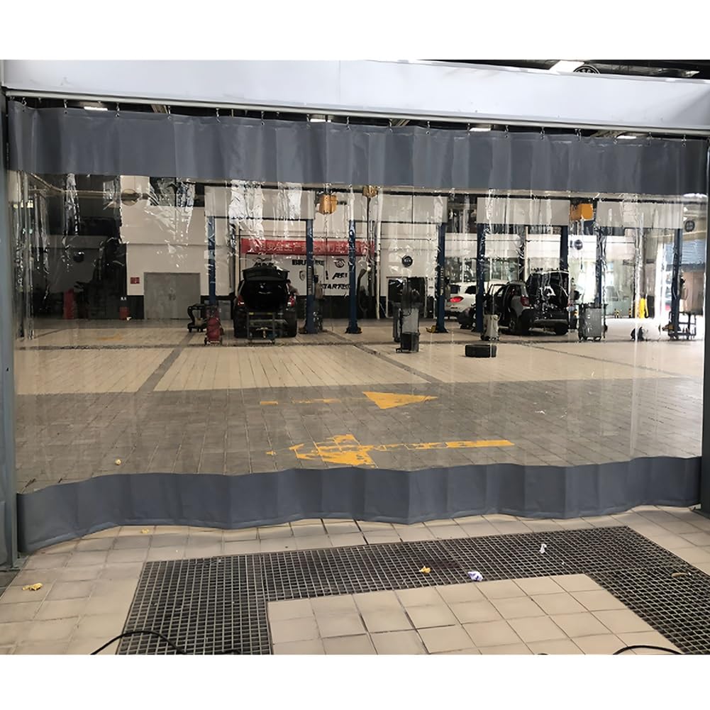 GJMSSMY Garage Divider Curtains for Work Areas, Industrial Divider Curtain - Vinyl Covers with Clear Tarp Panel, Waterproof Curtain for Car Wash, Industrial Wash Bay, Outdoor Use(Gray,2x3m/6.6x9.8ft