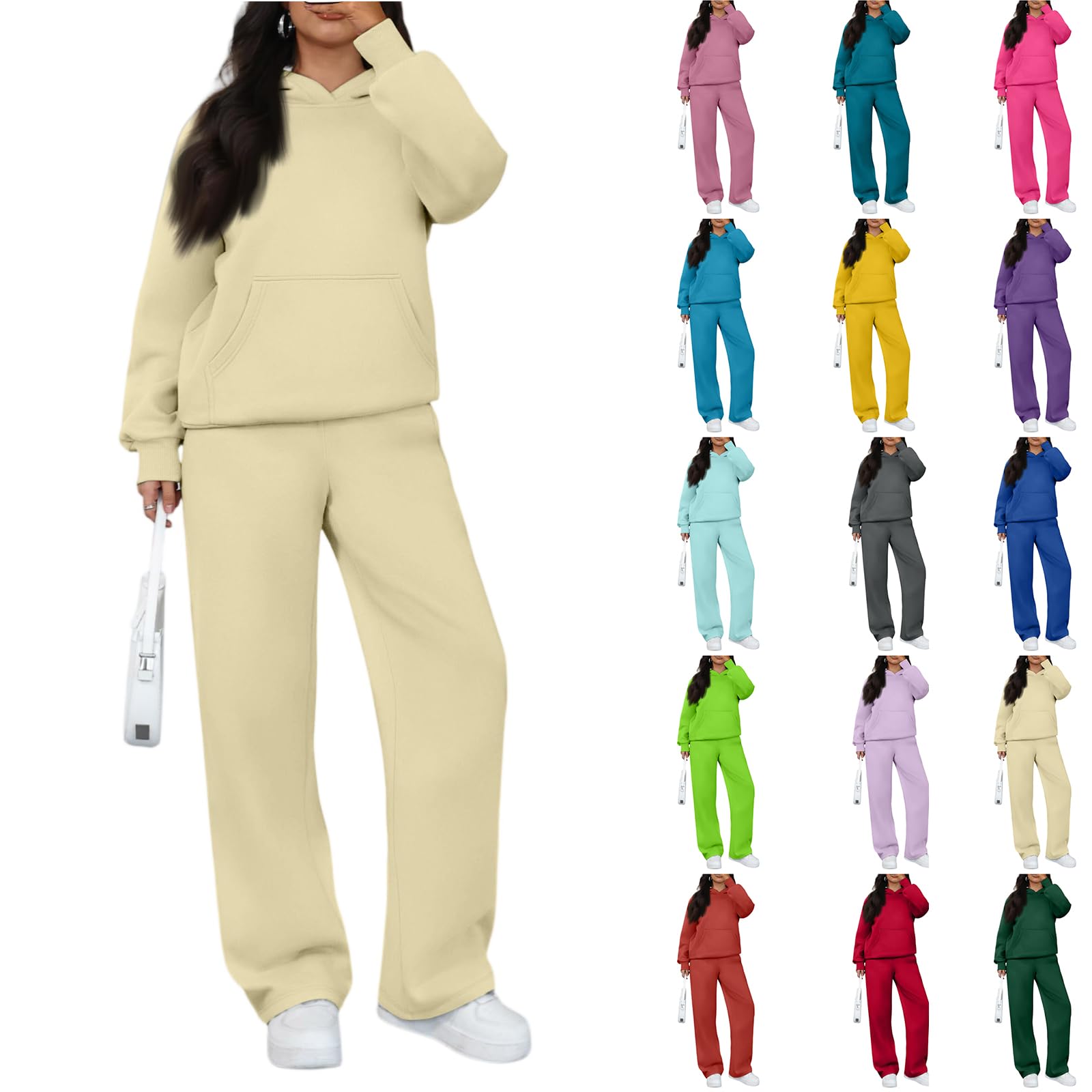 Sweatsuits Women 2 Piece Outfits Comfy Lounge Sets Fleece Hoodie Wide Leg Sweatpants Baggy Casual Track Suits