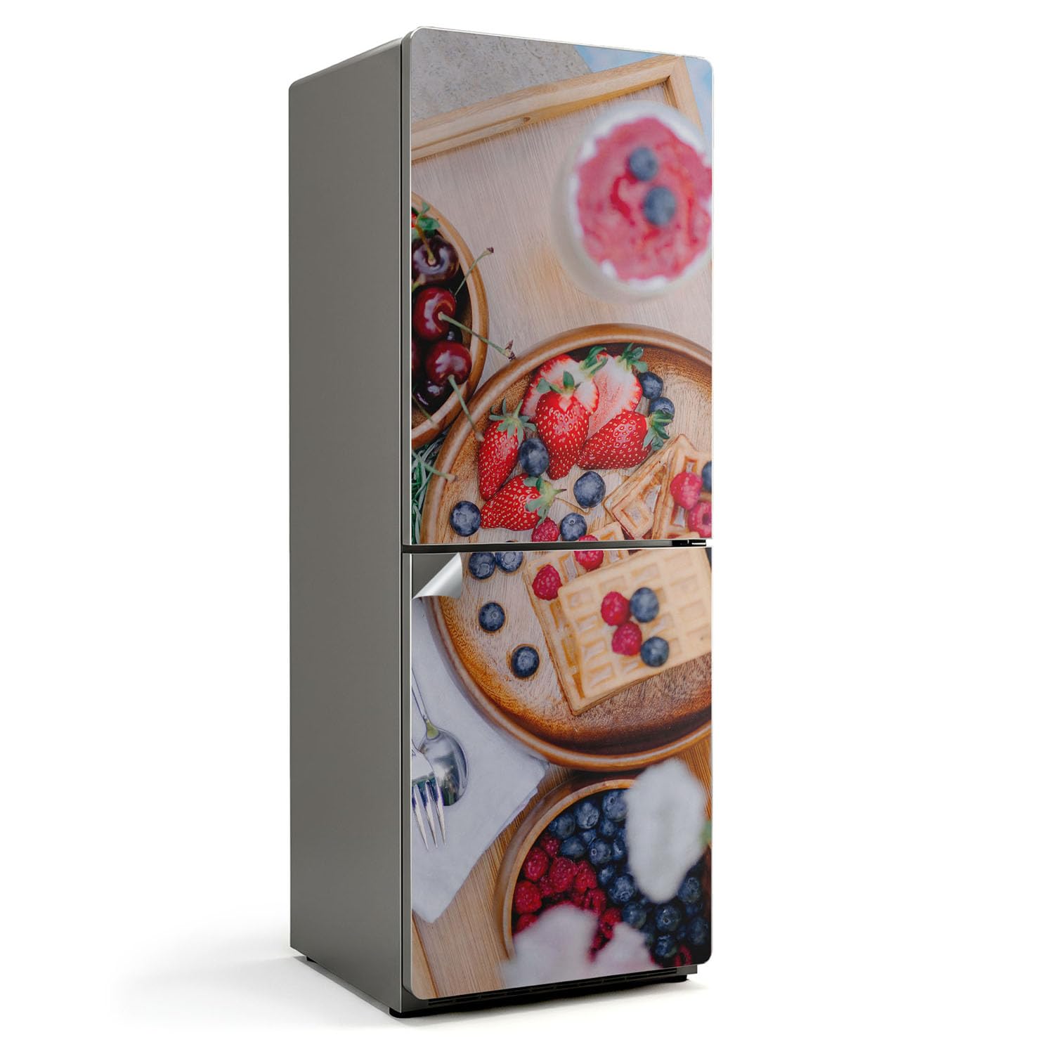 Sticker frigo 70x190 cm autocollant de cuisine au motif dessert aux fruits