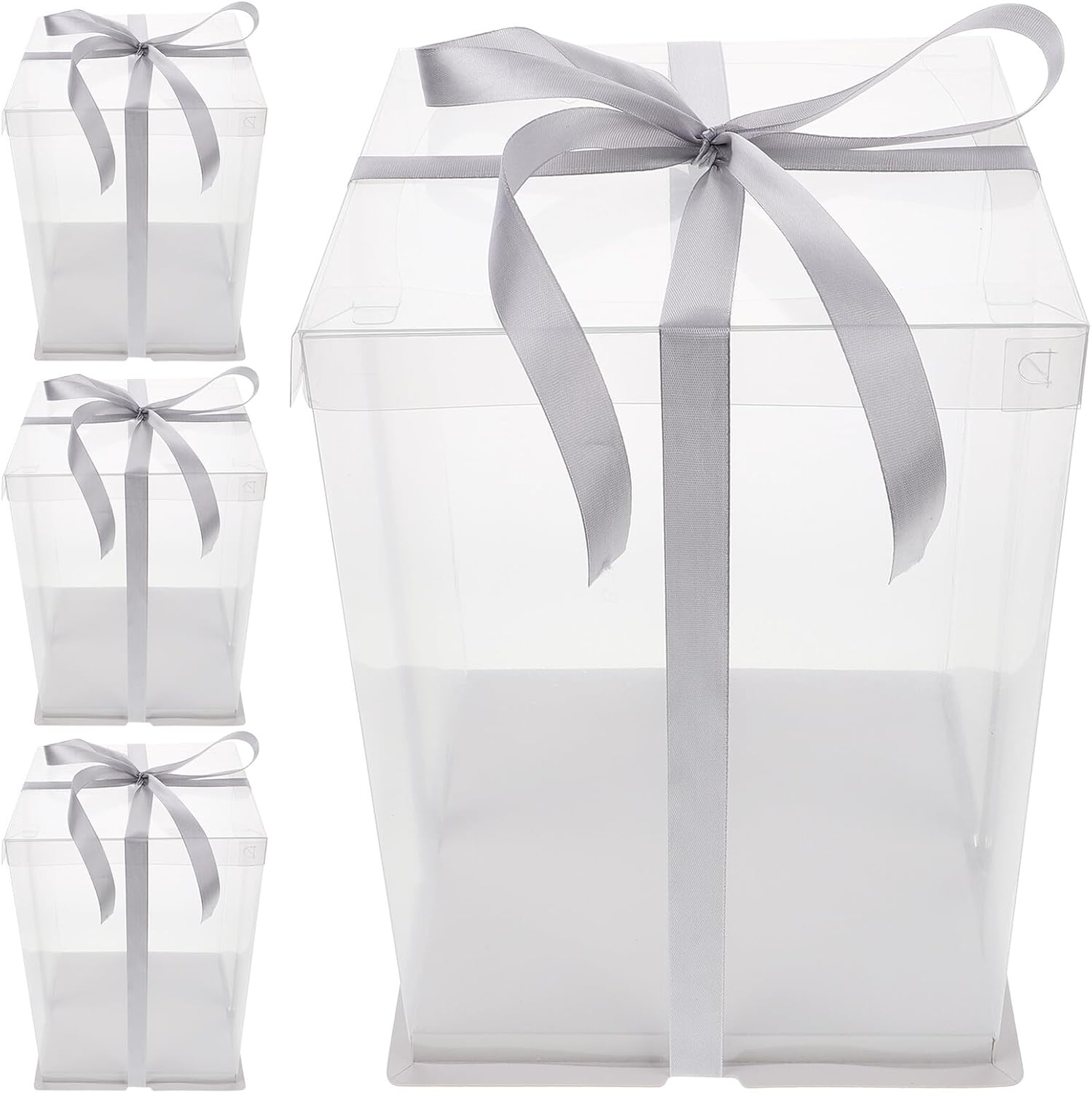 jojofuny Elevated 8-inch Cake Box Set with 4pcs 6-inch Tiered Containers 22x22x32cm, Plastic Birthday Cake Carrier with Random Ribbon for Bakery Dessert Packing and Party Random Color