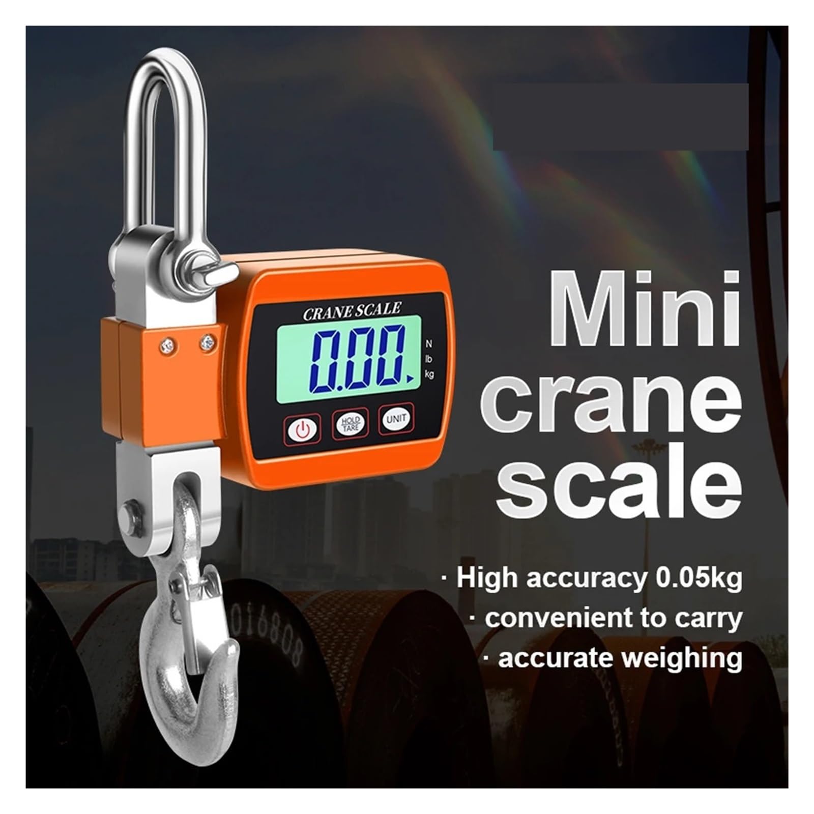 Cyfrowa waga dźwigowa, Cyfrowy wyświetlacz LCD Crance Scale 0,05-500 kg przenośny przemysłowy elektroniczny dźwig hakowy o dużej wytrzymałości ze zmianą jednostki(Oranje)