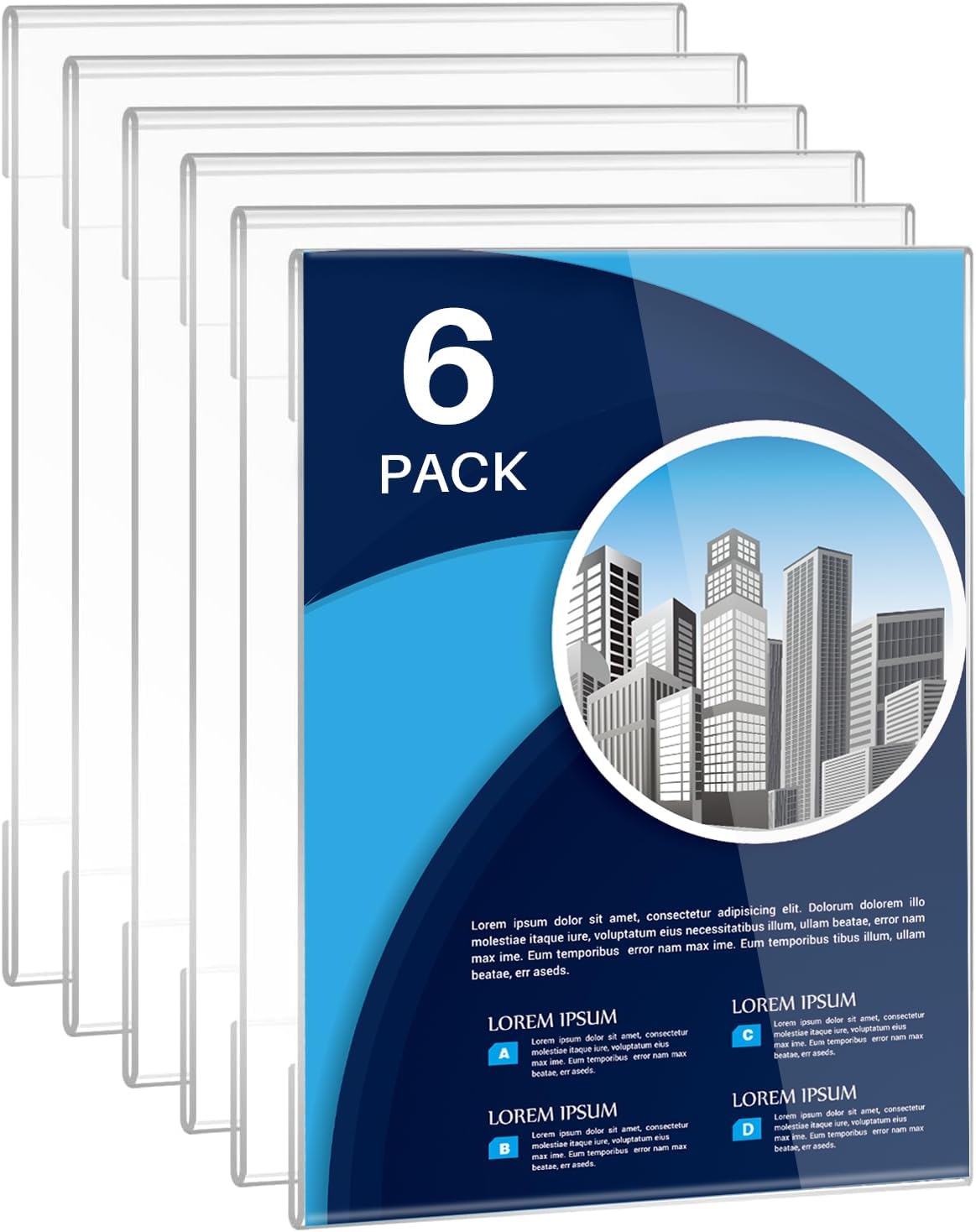 WenYa A4 Acrylic Wall Sign Holder - 6 Pack Frameless Self-Adhesive Poster Display Frames for Office, Home, Store, Restaurant - No Drilling Needed, Clear Document Memo Board