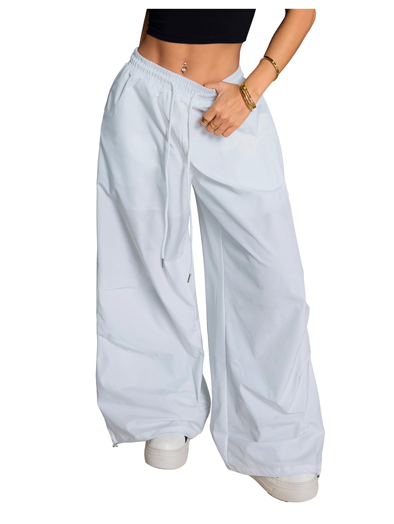 SHENHE Womens Y2k Low Rise Baggy Pants Wide Leg Drawstring Elastic Waist Track Pants Trousers