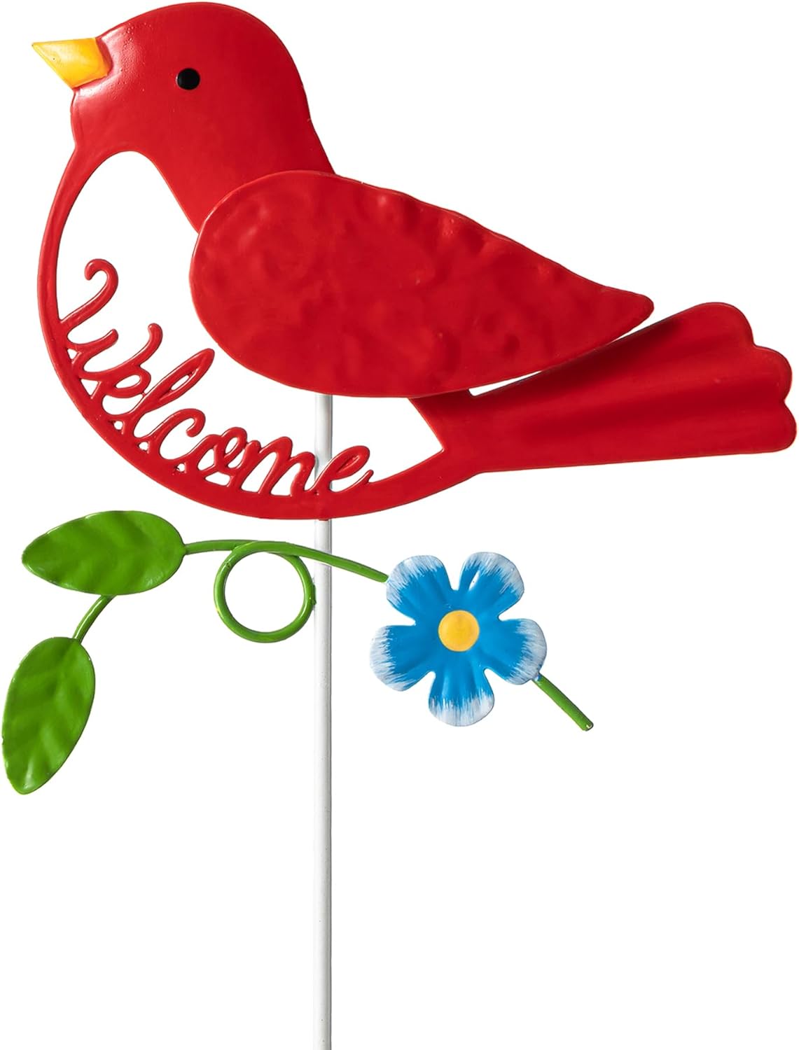 Glitzhome Decorative Garden Stakes Bird 3-Pack, Metal Bird Picks with Embossed Detail and Die Cut Welcome, Lawn Ornaments Yard Art Outdoor and Garden Vase Patio 16-Inch