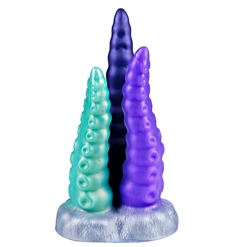 22,5 cm Monster-Dreifach-Dildo.Tentakel-Dildo,Dreiköpfiger Kraken-Fantasy-Dildo,Dreiköpfiger Silikon-Analdildo,Dicker Saugnapfdildo,Alien-Dreiseiten-Dildo,geeignet für Spielzeuge für Männer und Frauen