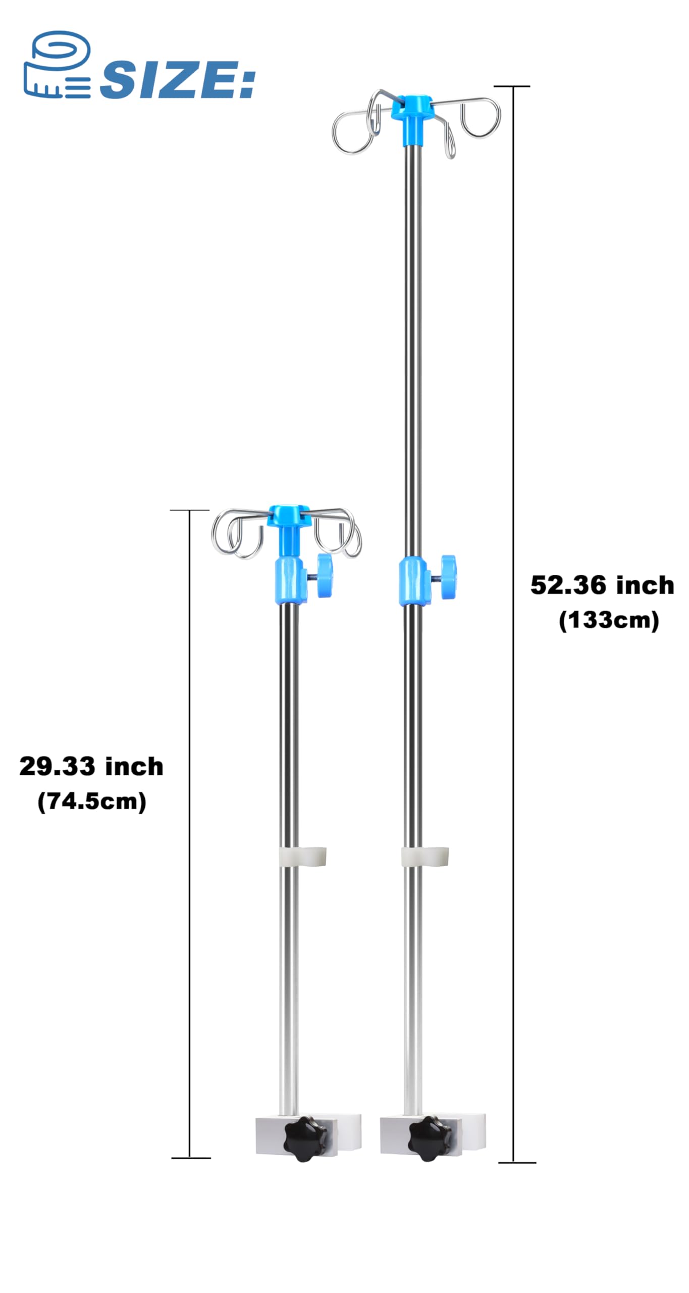 Supporto per Infusione per Sedia a Rotelle Aste per Flebo 4 Ganci Rinforzati e Base in Metallo Solido Staffa Accessori Sedia a Rotelle Inossidabile Rinforzato Altezza Regolabile da 75-133 cm