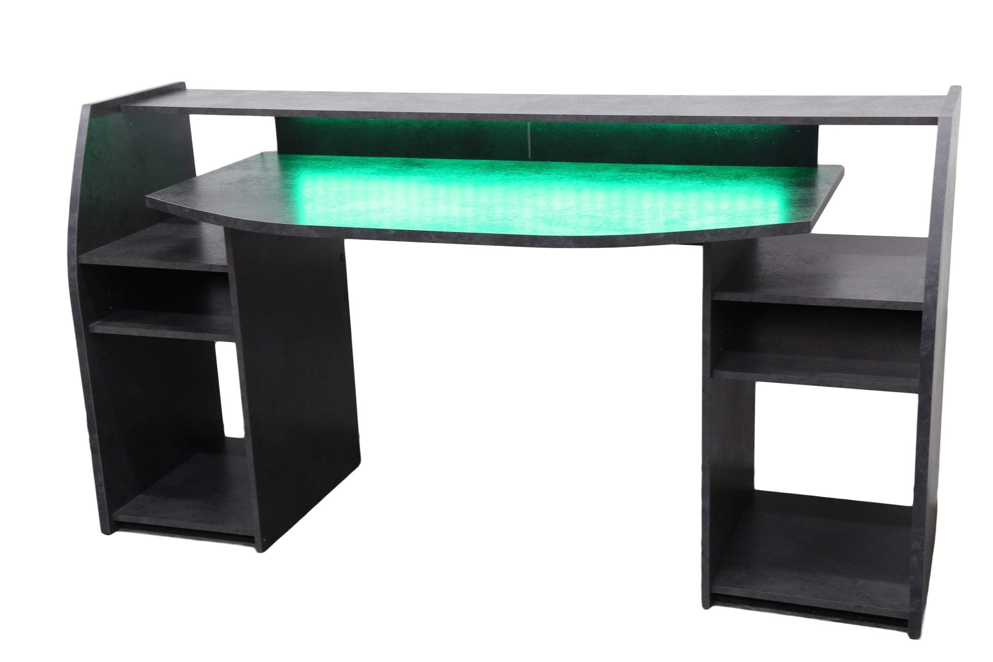 Wohnorama Gaming Tisch Schreibtisch inkl. LED RGB Beleuchtung, Setup Gamer Ablagen, Ultra Wide TV Monitor geeignet