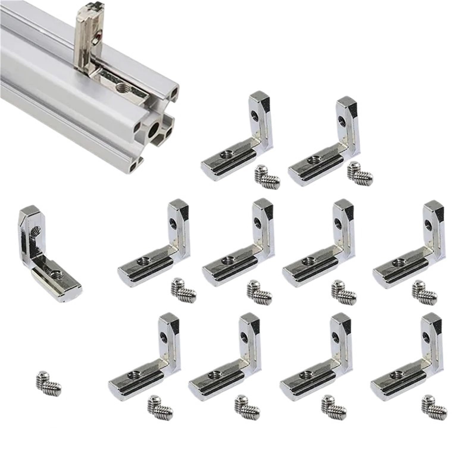 Escuadras Metalicas 10 piezas/paquete de conectores esquina interiores plateados con tornillos for perfiles aluminio 2020, 3030 y 4040(40EU-M6)