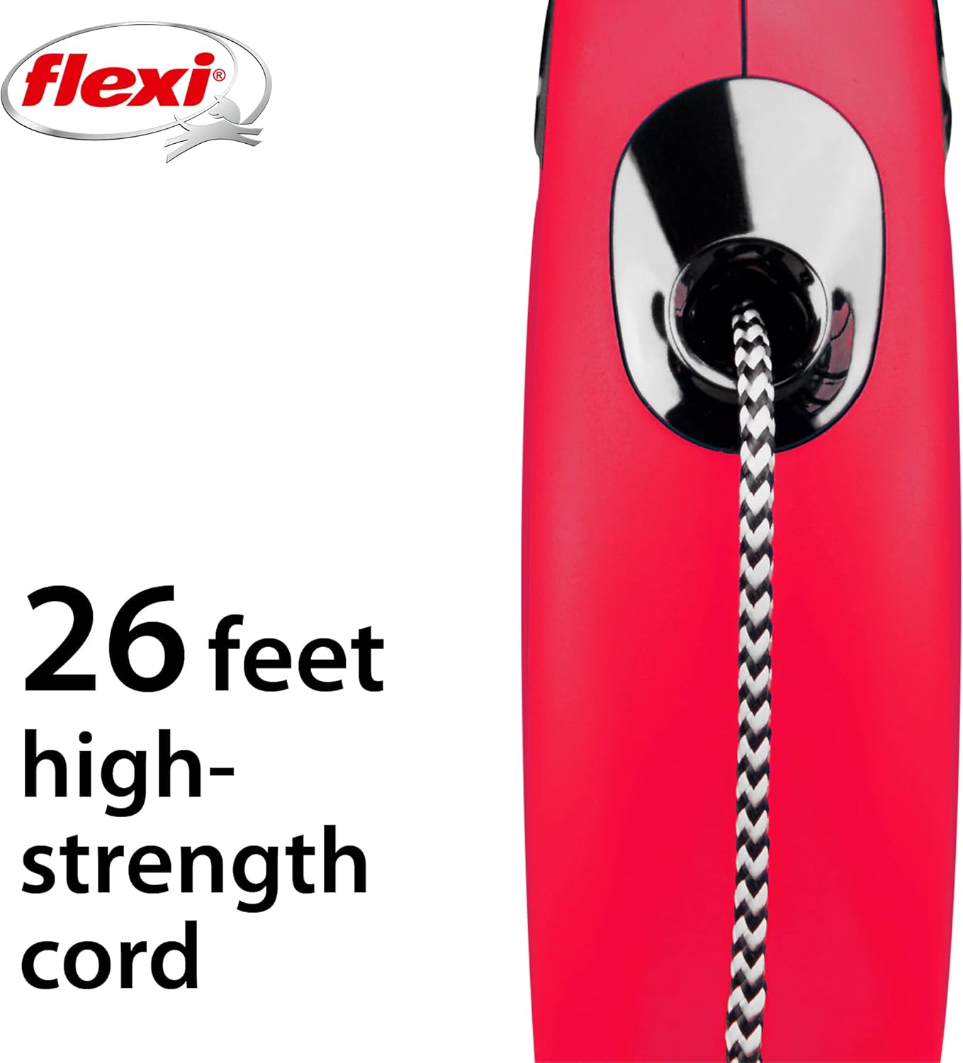 FLEXI® New Classic Retractable Dog Leash (Cord), Ergonomic, Durable and Tangle Free Pet Walking Leash for Dogs, 16 ft, Medium, Red