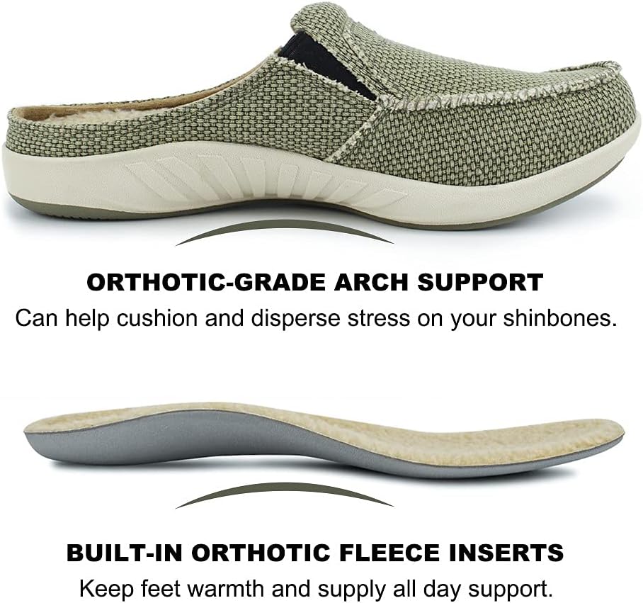 Mens Slippers with Arch Support, Canvas House Slipper for Men with Velvet Lining, Slip On Clog, Indoor Outdoor House Shoes with Anti-Skid Rubber Sole - Image 7