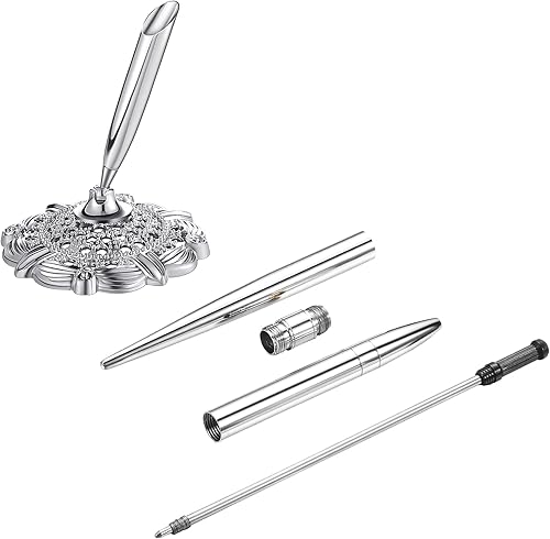 Miniatura 4 de Outus Juego de 2 soportes redondos huecos para bolígrafos para bodas, novias, compromisos, invitados, libro de San Valentín (plateado)