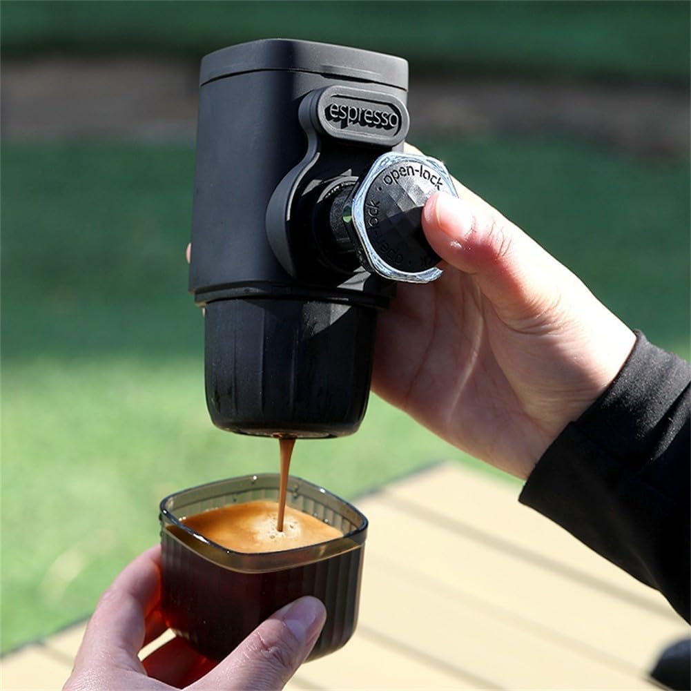 Portable Manual Espresso Maker For Outdoor Travel Camping 15 Bar Pressure Compatible With Coffee Capsules 100ml Water Tank Compact Hand Press Machine Black