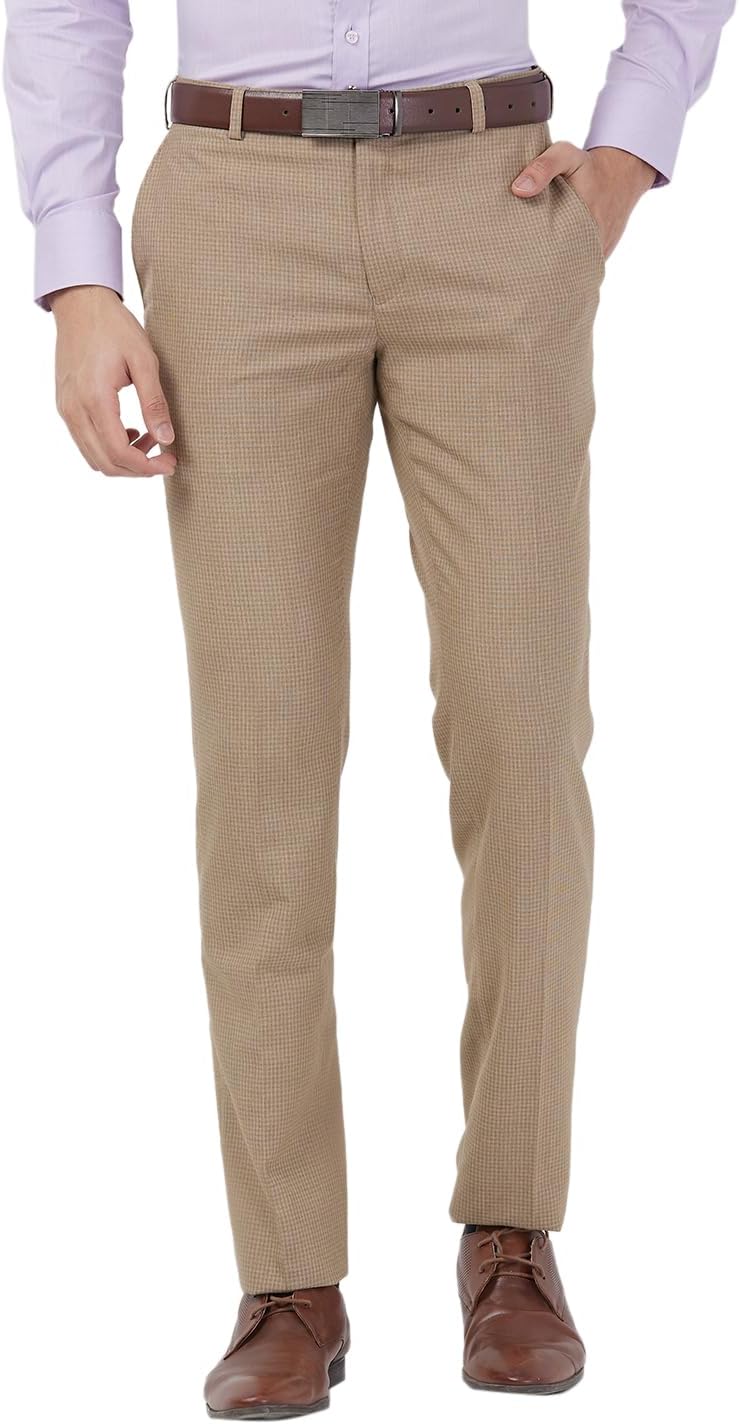 Men Slim Fit Structure Pattern Polyester Blend Flat Front Formal Trouser