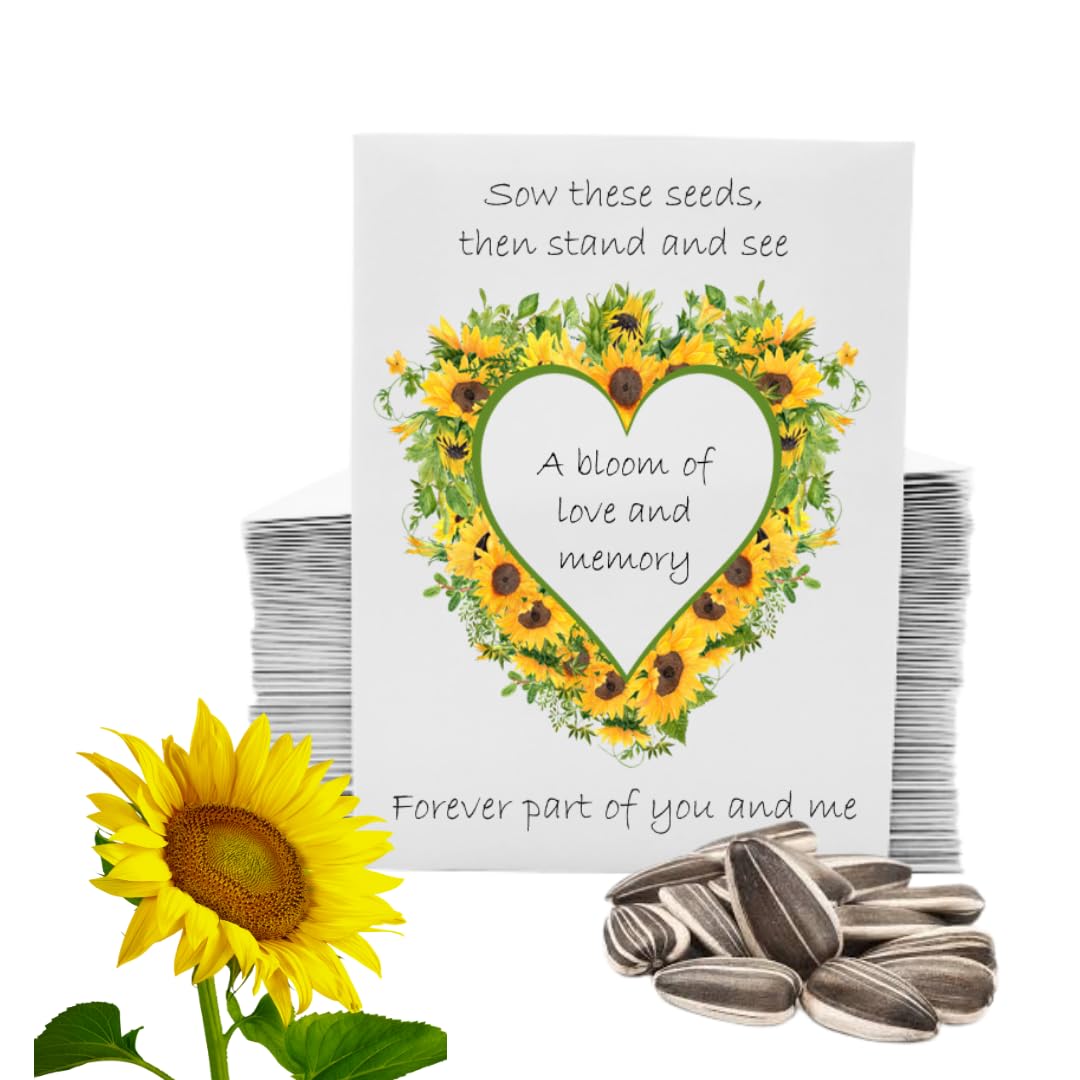 50 Funeral Seed Packets with Sunflower Seeds | Funeral Favours for Guests to Grow Funeral Flowers | Funeral Decorations & Funeral Gift | Add Own Personalised Details