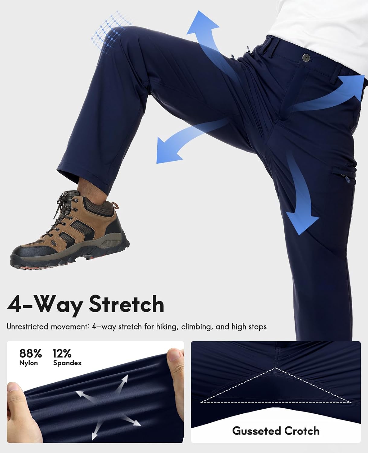 Haimont Men's Hiking Cargo Pants 6 Pockets Nylon Strech Lightweight Quick Dry Water Resistant Outdoor Travel, 30"/32"/34"