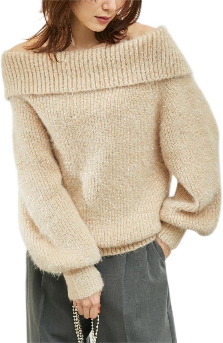 frene ショルダーリブオフショルニット+バックリボンデザインデニム