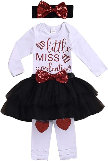 Roupas de Dia dos Namorados para meninas, macaquinho + saia tutu + aquecedor de perna + faixa de cabelo 0-18 meses