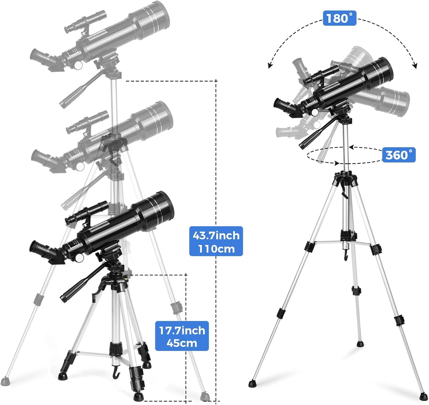 Cowiewie Telescopio refractor telescopio para niños y principiantes, telescopios para adultos, astronomía, apertura de 70 mm, 400 mm, compacto y portátil, viaje con mochila, ver la luna, planetas