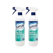 Quasar – Vetri con Ammoniaca – Senza Aloni, Asciuga Rapido, Sgrassa – 2 Flaconi da 580 ml