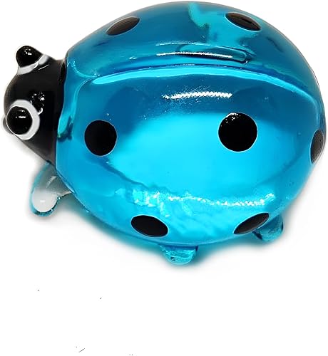 Miniatura 6 de WitnyStore Pequeña figura de mariquita azul y negra de 1 pulgada en miniatura soplada a mano de vidrio pintado a mano Lady Bugs Ladybird Beetles,