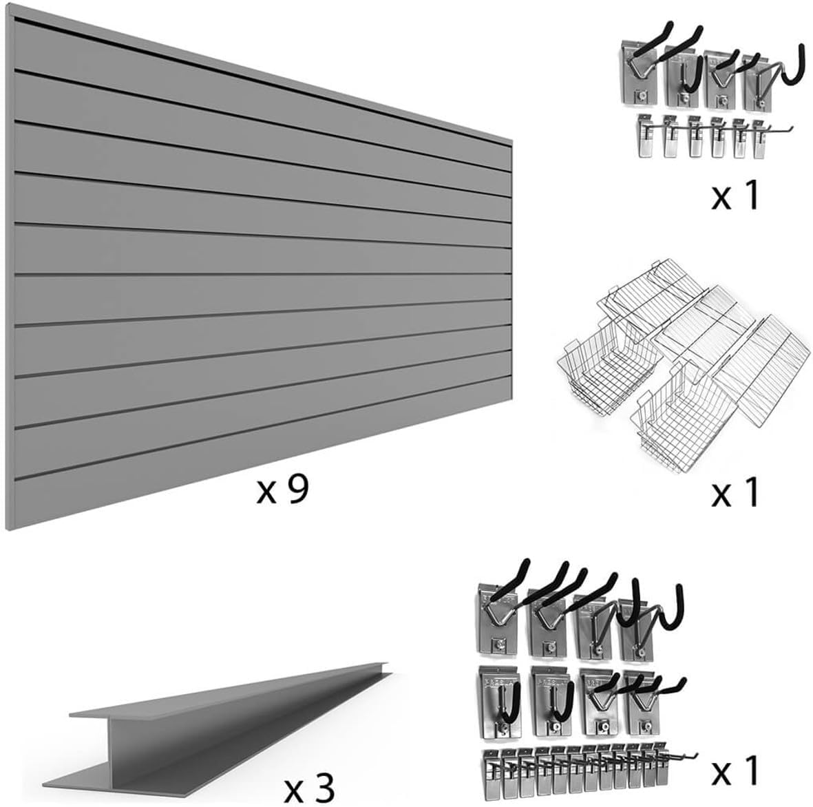 Proslat 33732K PVC U-Turn Slatwall Wall Storage Bundle, Grey