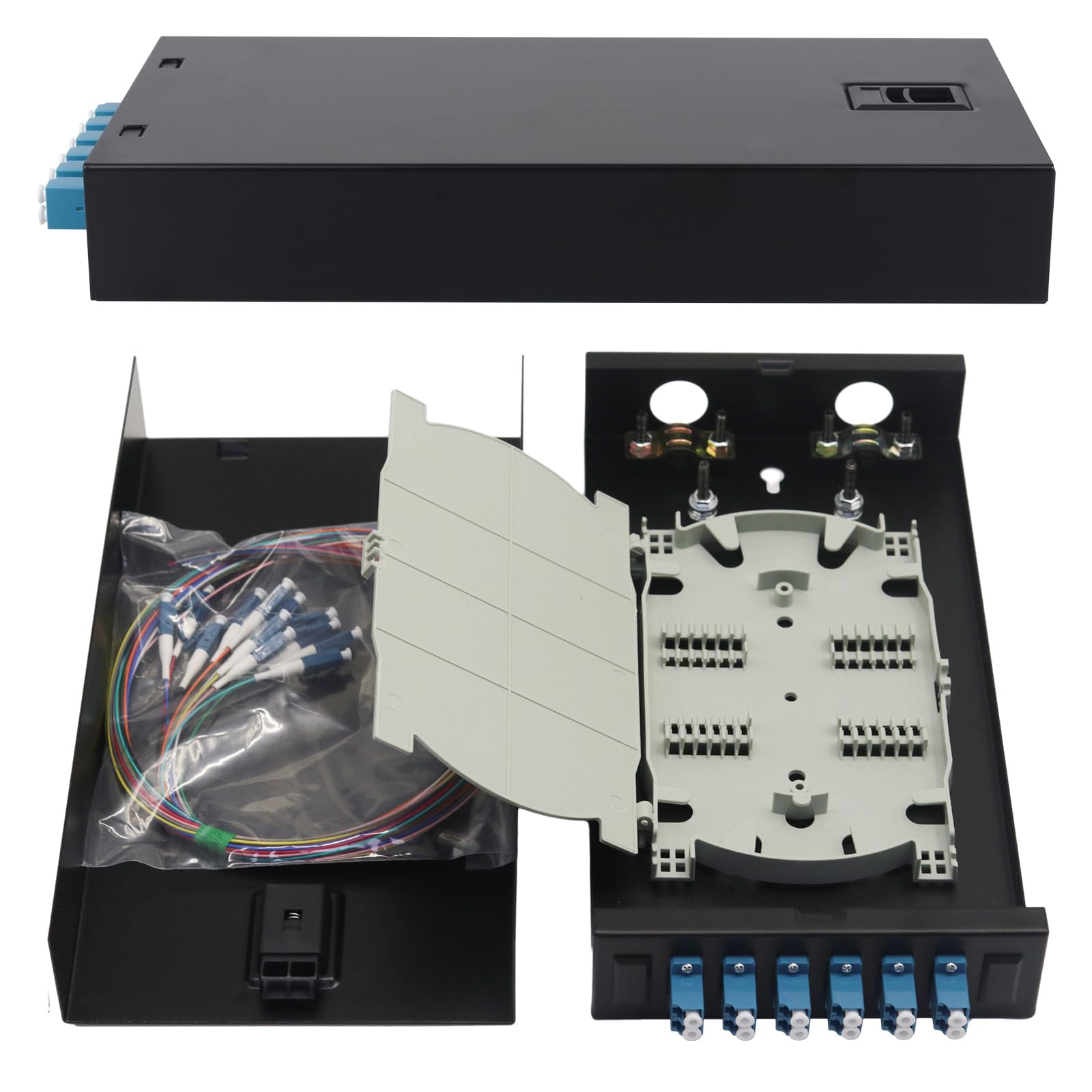 LC-SM Lot de 2 boîtiers en fibre optique duplex 12 ports avec bobine monomode LC-UPC (comprend 1,2 m Pigtail et 6 coupleurs)
