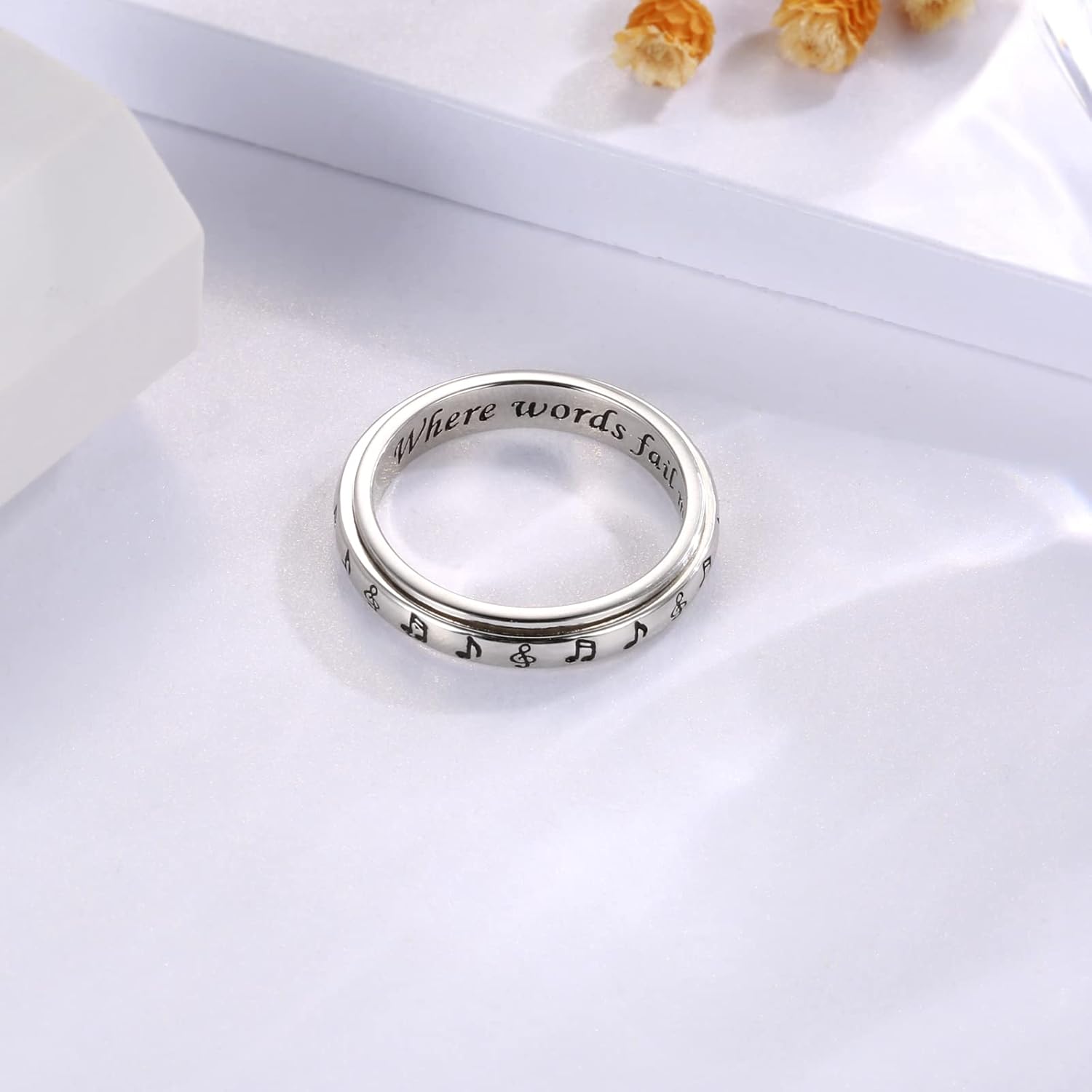 925 Sterling Silver Spinner Fidget Ring for Women: Musical Note Viking Rune Heartbeat Anxiety Stress Relieving Rotatable Ring Faith Hope Love Spinner Ring Jewelry Gift