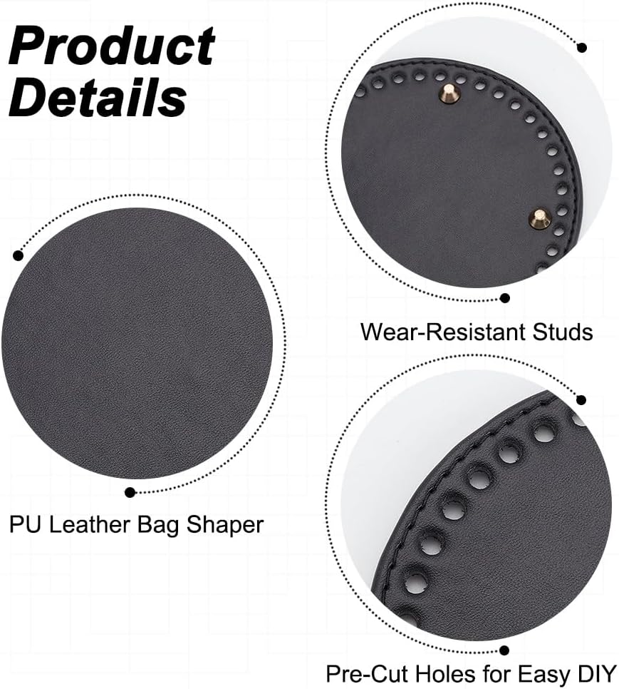 PH PandaHall 5 Pcs 5 Sizes Black PU Leather Bag Bottom Shaper, Round Crochet Bag Bottom with Holes, Knitting Bag Cushion Base Pad for Tote Handbag Shoulder Bags Purse Making, 4.8-7.4 Inch - Image 4
