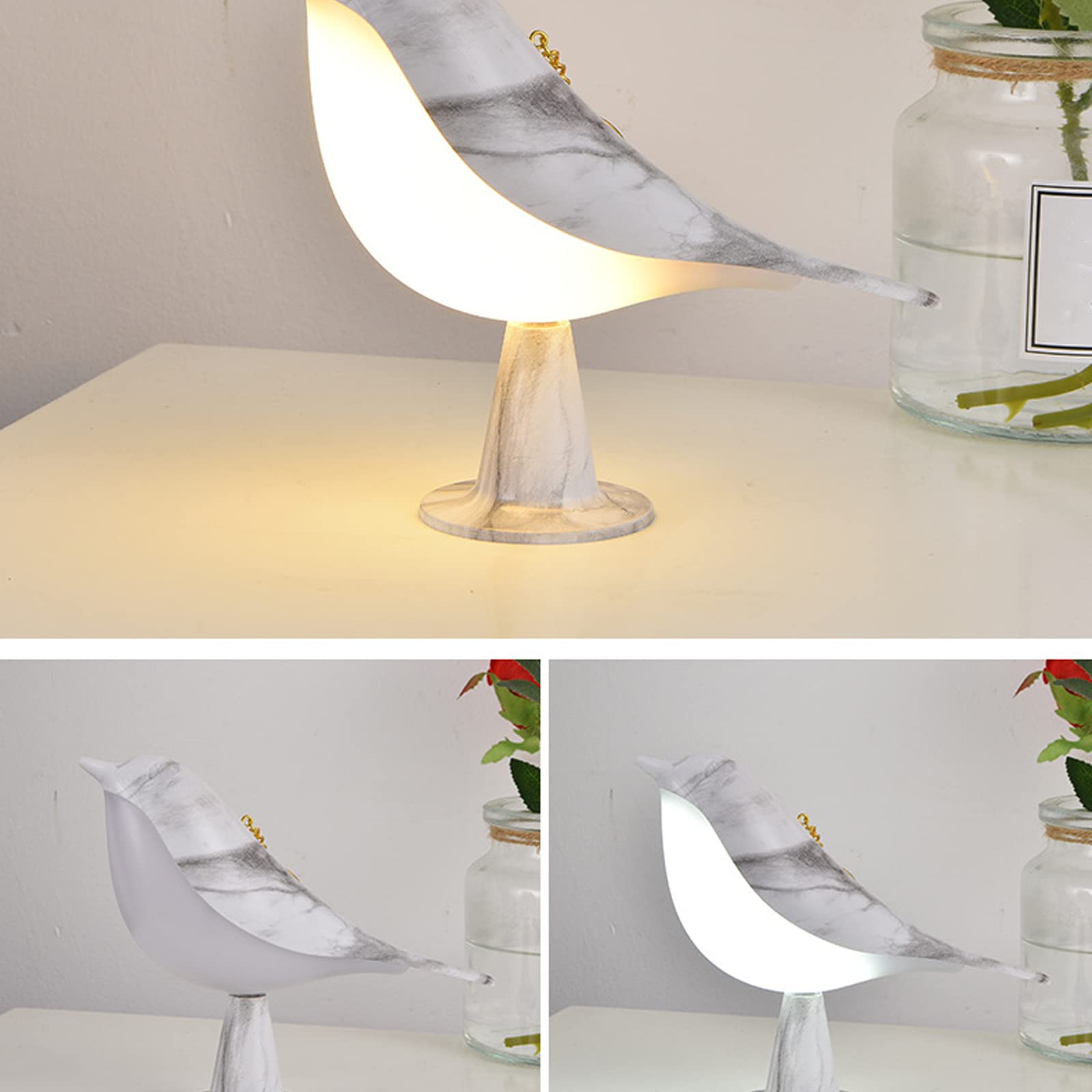 HFEHSKJ Cute Bird Led Desk Lamp, 3 Way Dimmable Creative Bedside Lamp Aroma Lamps, Rechargeable Touch Control Table Lamp, Magpie Bird Night Light for Home Office (Marble)