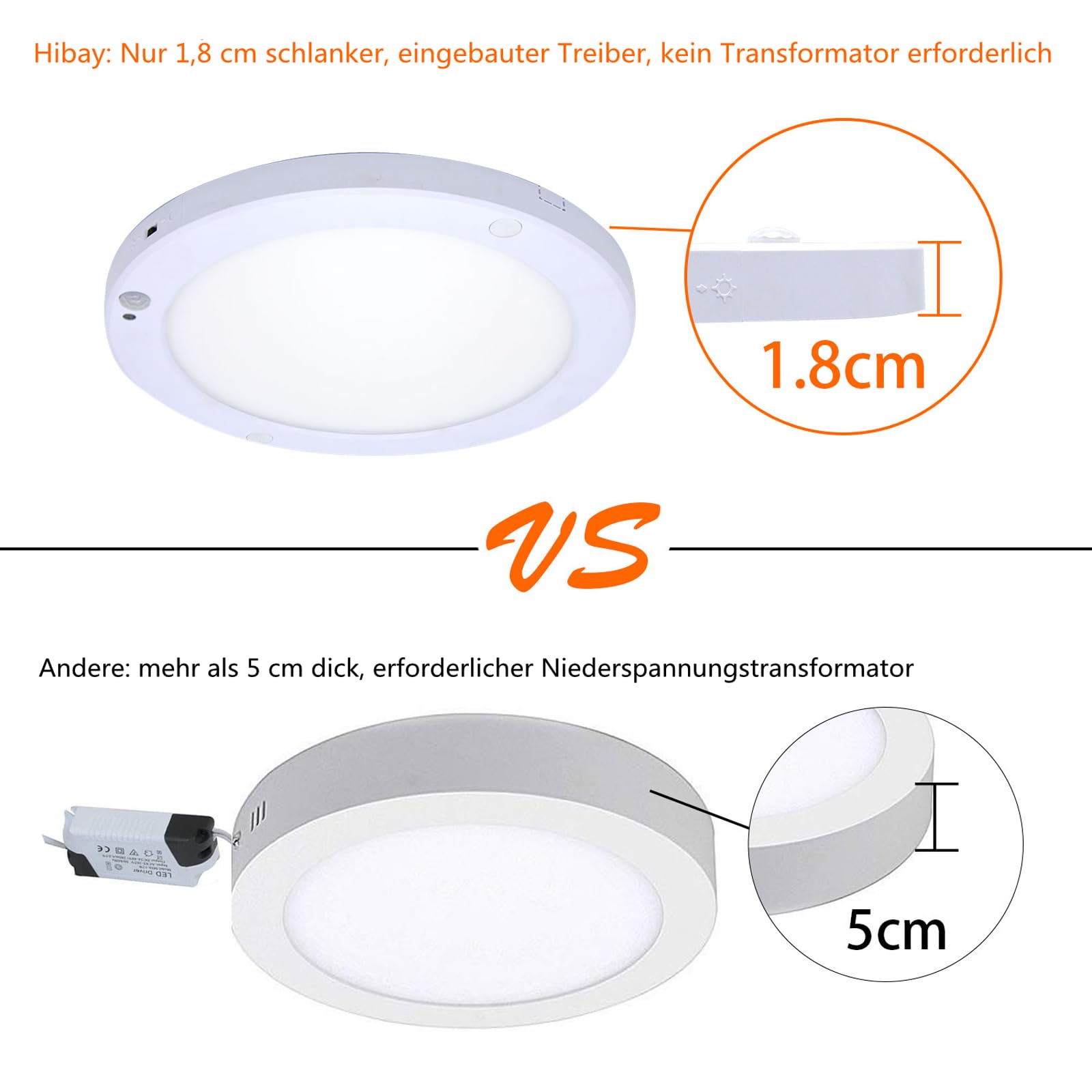 thumbnail: Ultradunne LED Plafondlamp Met Bewegingsmelder 18W - 3CCT Warmwit Tot Koudwit - 1800 Lumen, 18mm Dik, Ideaal Voor Gang, Kelder & Keuken