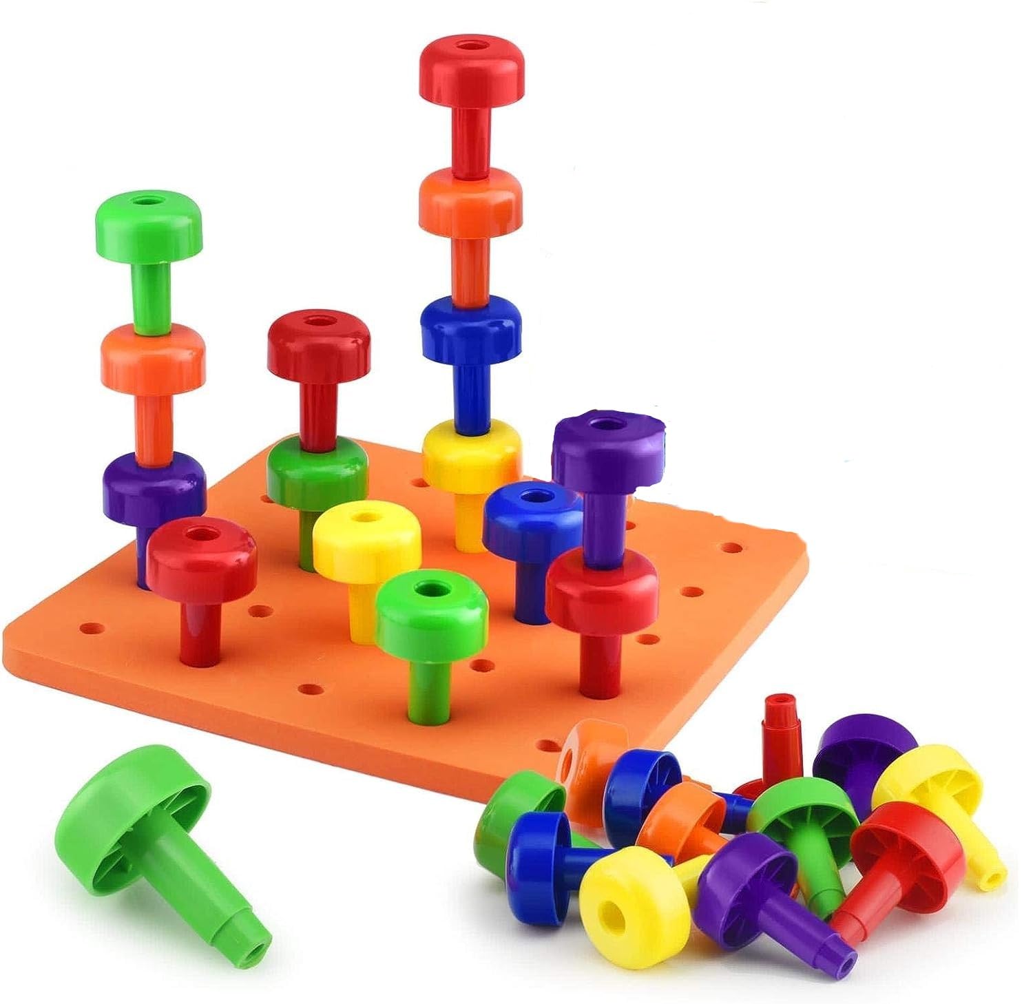 Peg Toy Set – Exciting Montessori Style Learning Toy – Colorful Stacking Peg Board Toy for Toddlers & Preschoolers – Perfect for Color Recognition & Matching (30 Pegs)