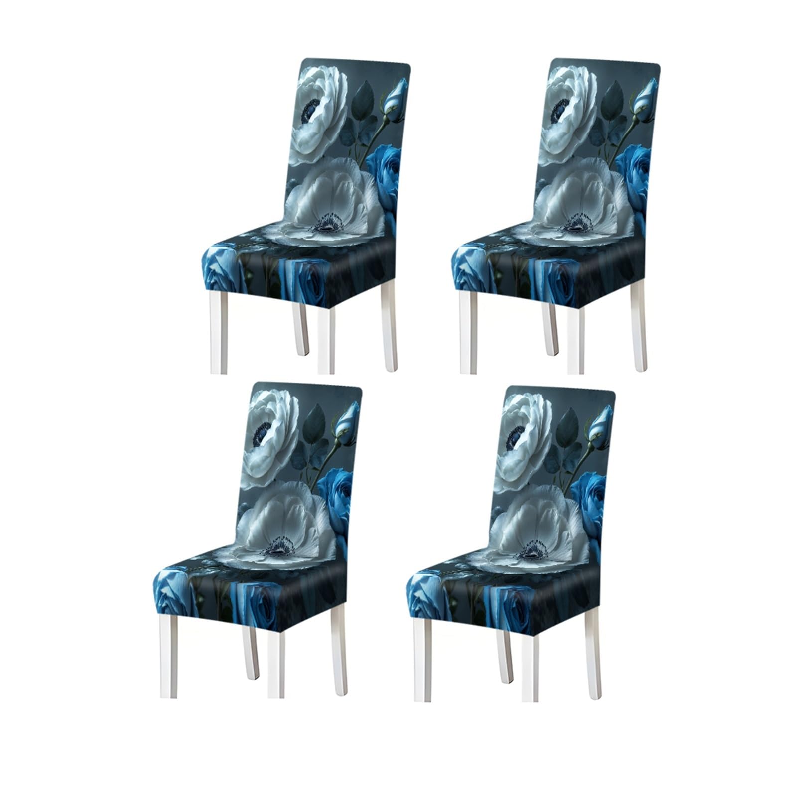 Bosuybn One Color Watercolor Blue Rose White Anemone Floral Pattern Print Dining Chair Covers Set Of 2/4/6, Stretch Slipcovers For Kitchen Dining Room Furniture Protectors For Home Dining Room(4Pcschair Cover)