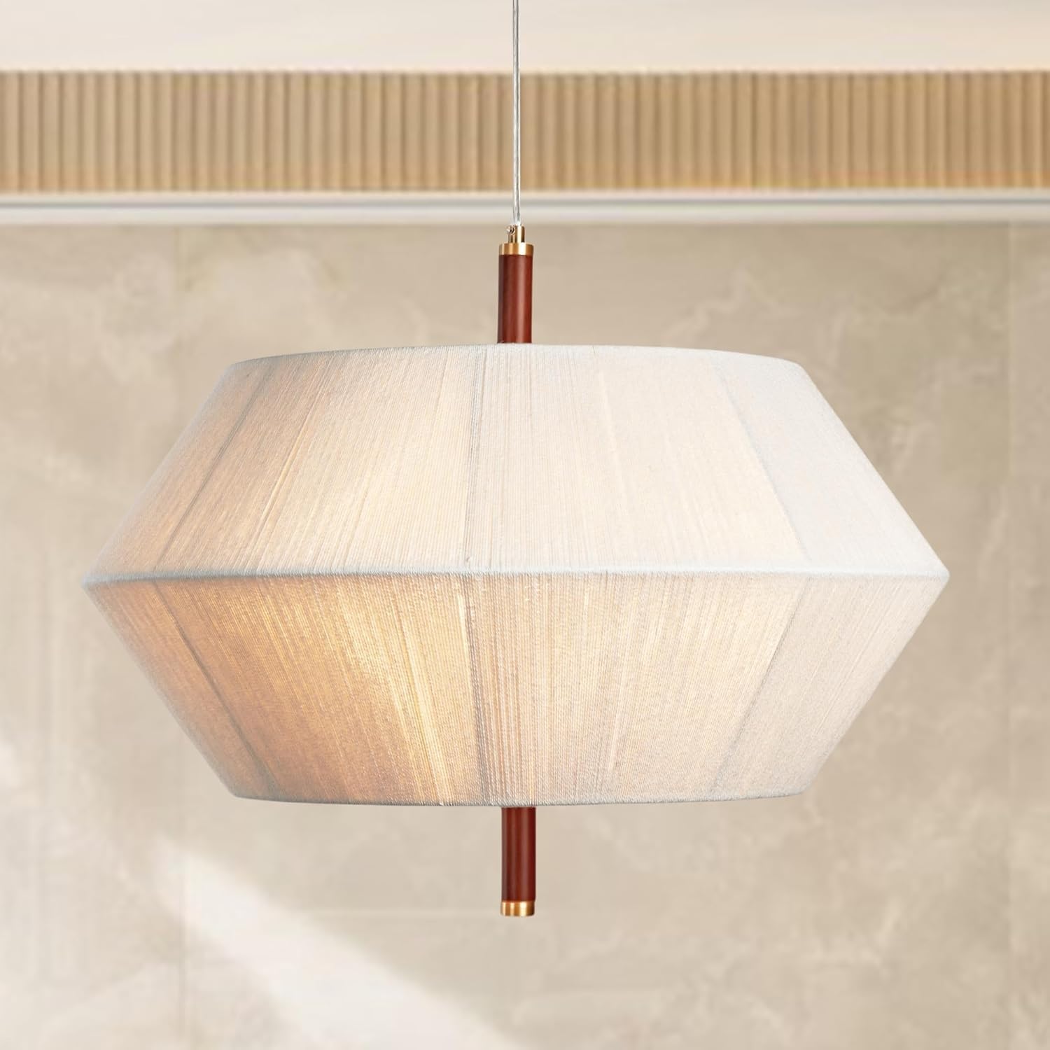VTAMng Farmhouse Rattan Chandeliers for Dining Room Hanging Lighting Boho Light Fixtures Rattan Pendant Light Fixture with Fabric Shade Drum Chandeliers for Bedroom Dining Room Foyer Kitchen Hallway