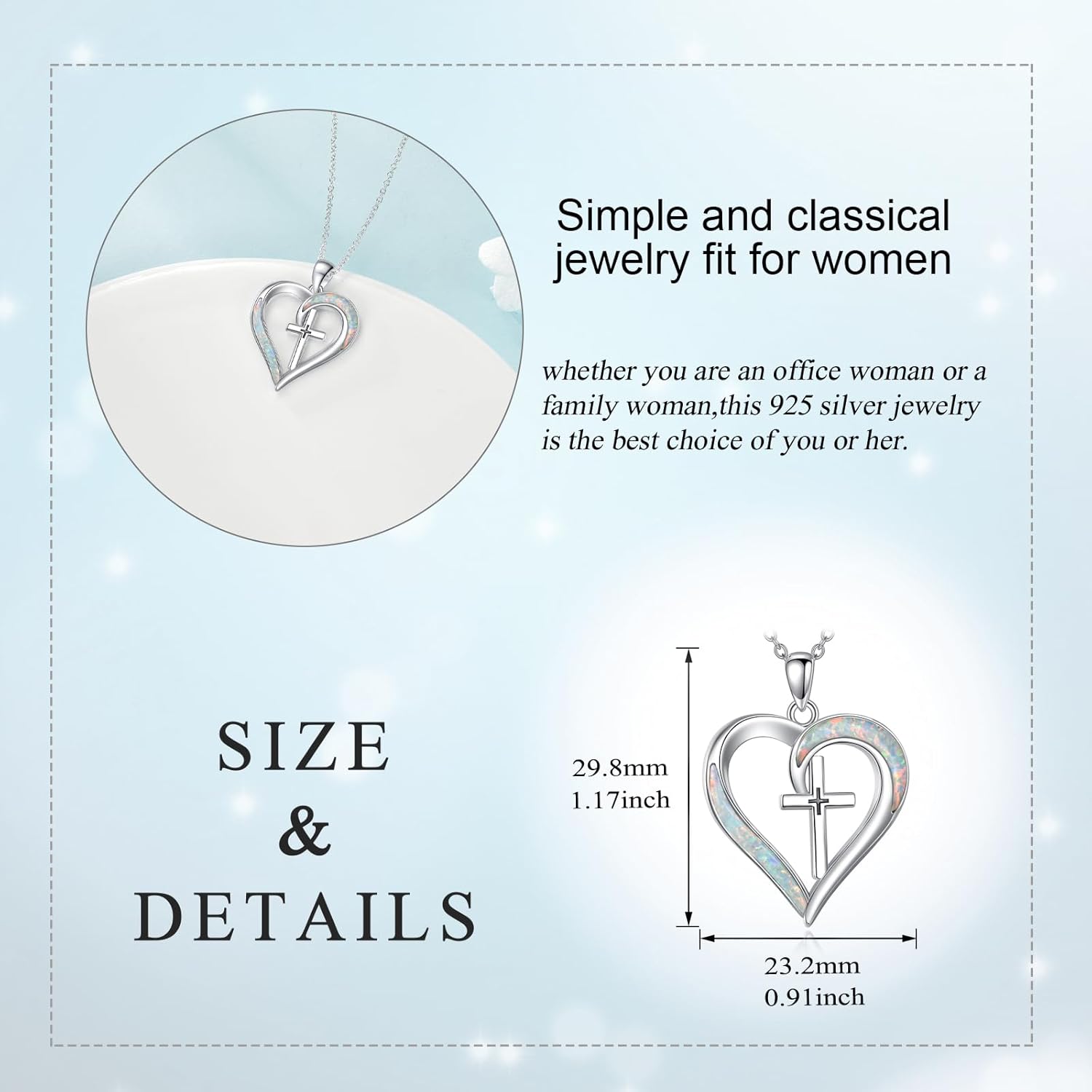 LUHE Cross Necklace for Women Sterling Silver Cross Pendant Necklace Opal Jewelry Religious Jewelry Christian Gifts - Image 6