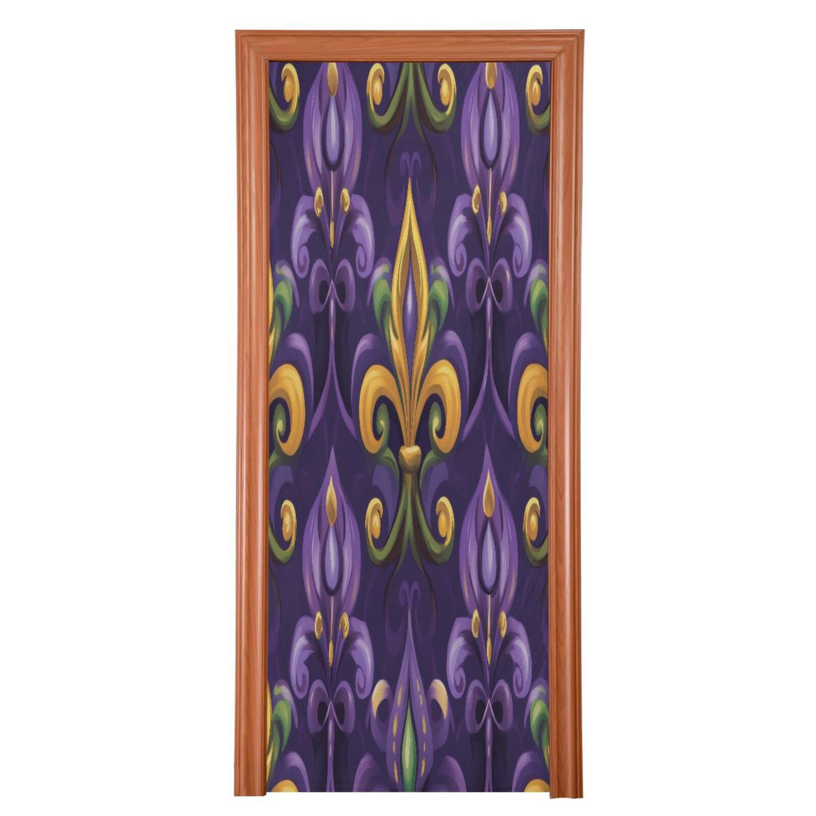 FLildon Mardi Gras Theme Fleur De Lis Door Cover Decoration, Party Accessory Porch Decor for Festive Ornament Room Door Covers 32 x 79 Inch