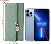 Vista 31 de UTO - Cartera pequeña RFID de piel sintética con dije de hoja, cierre de cremallera y tarjetero.