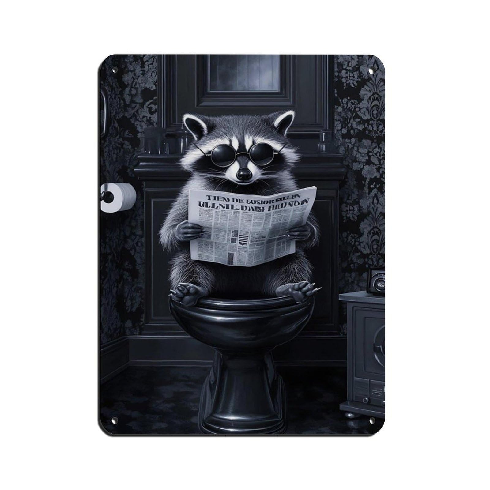 Lxwnze 30L X 40W Cm Funny Raccoon,Raccoon Reading Newspaper Retro Poster Metal Tin Sign Chic Art Retro Iron Painting Bar People Cave Cafe Family Garage Poster Wall Decoration 12X16inch(30X40cm)