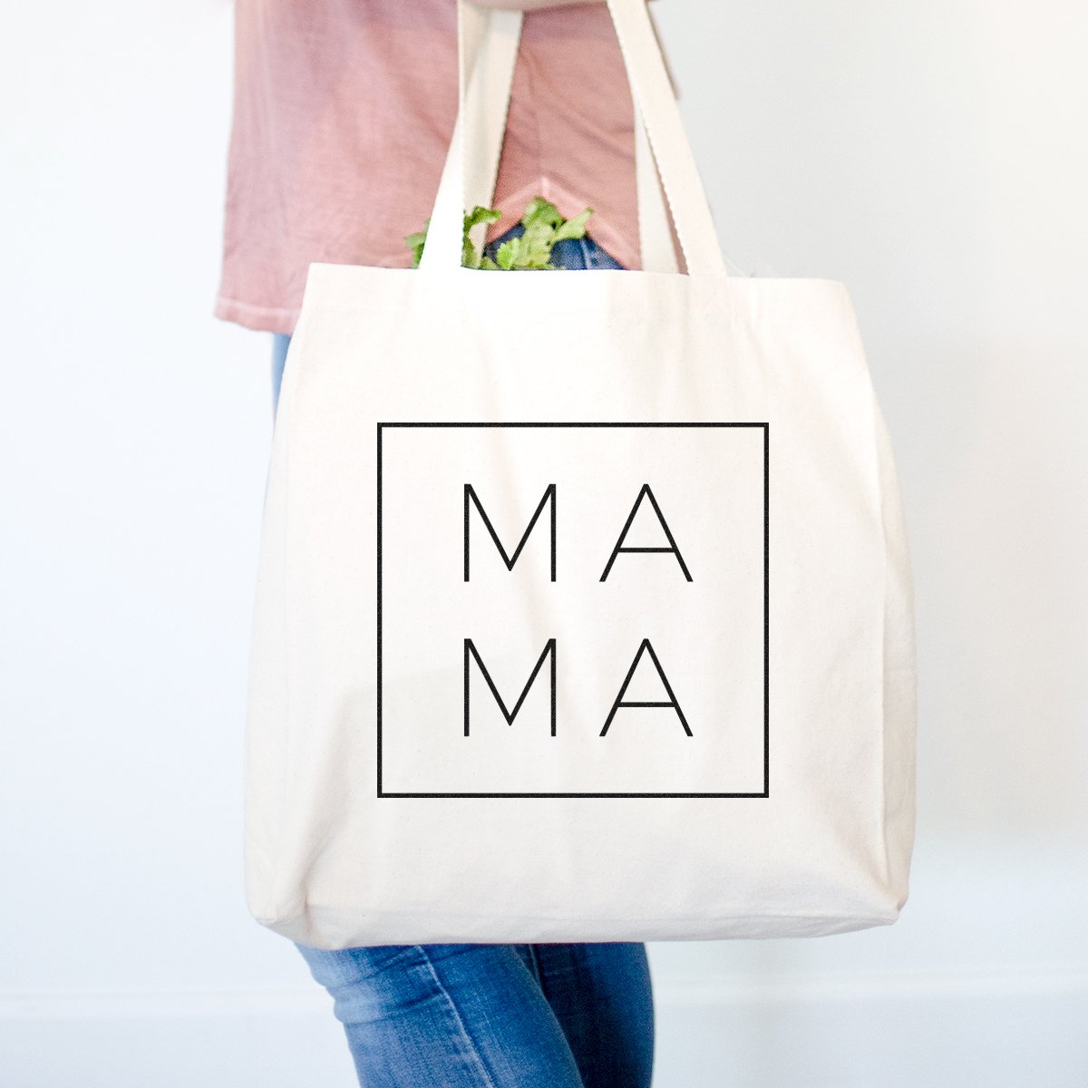 Nowoczesna Mama Square wytrzymała 100% bawełna płótno tote zakupy wielokrotnego użytku torba na zakupy 14,75 x 14,75 x 5