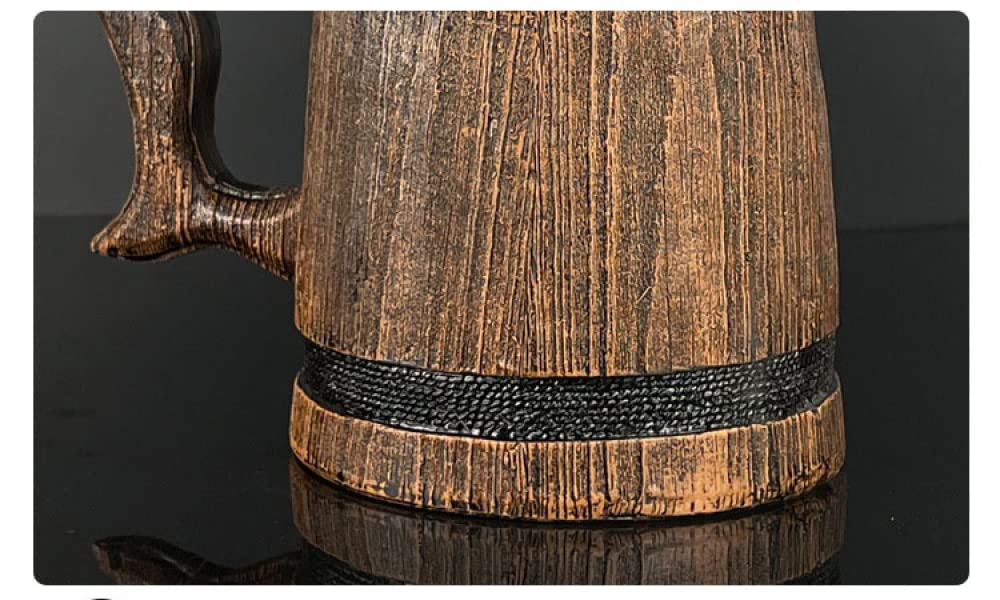 YXSH Barile di Legno 3D Resina dell'Acciaio Inossidabile Testa di Leone Boccale di Birra Calice Boccale Tazza di caffè Tazze di Vetro di Vino 580ml Miglior Regalo di Natale