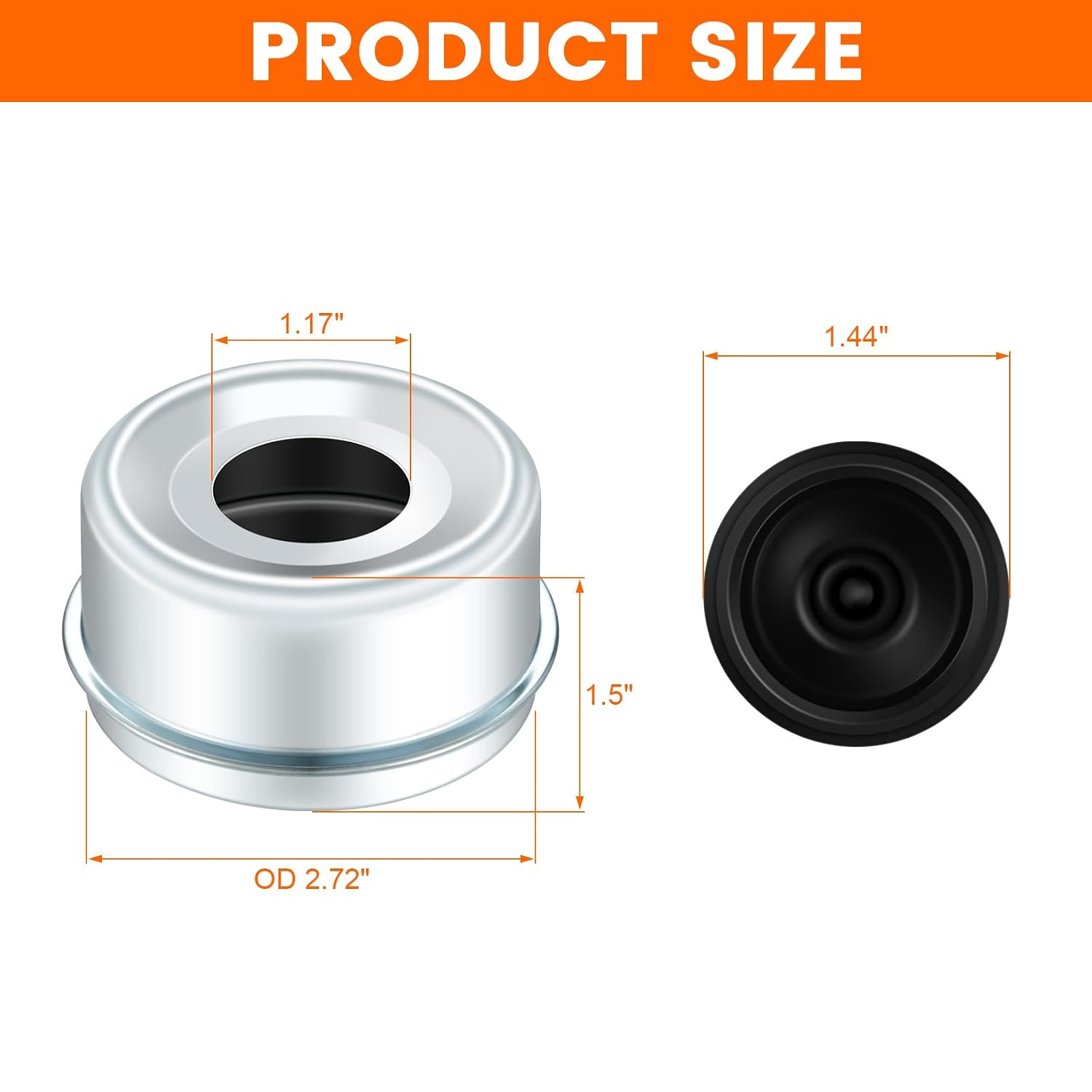 CZC AUTO 4 Pack 2.72" Trailer Hub Dust Caps Trailer Axle Wheel Hubs for 7000–8000 lb Trailer hubs, EZ Lube Camper Bearing Dust Caps with 4 Replacement Rubber Plug