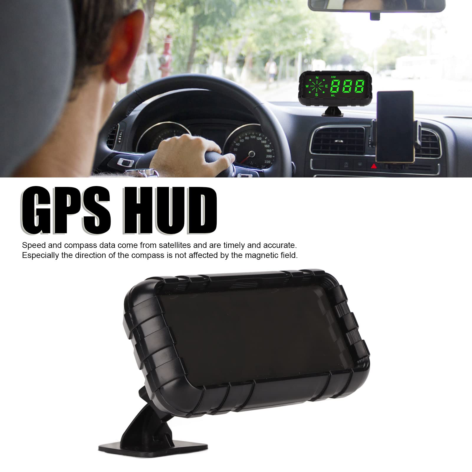 Elprico HUD Digital para Automóvil, Velocímetro GPS Digital Universal con Alarma de Velocidad, Fuente de Alimentación USB, Fuente Verde, Conmutación KMH mph para Automóviles