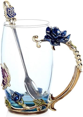 Miniatura 5 de Paquete de 2 tazas de té elegantes, tazas de café de vidrio de 12 onzas, tazas de vidrio transparente con juego de cuchara, envía 2 posavasos 2