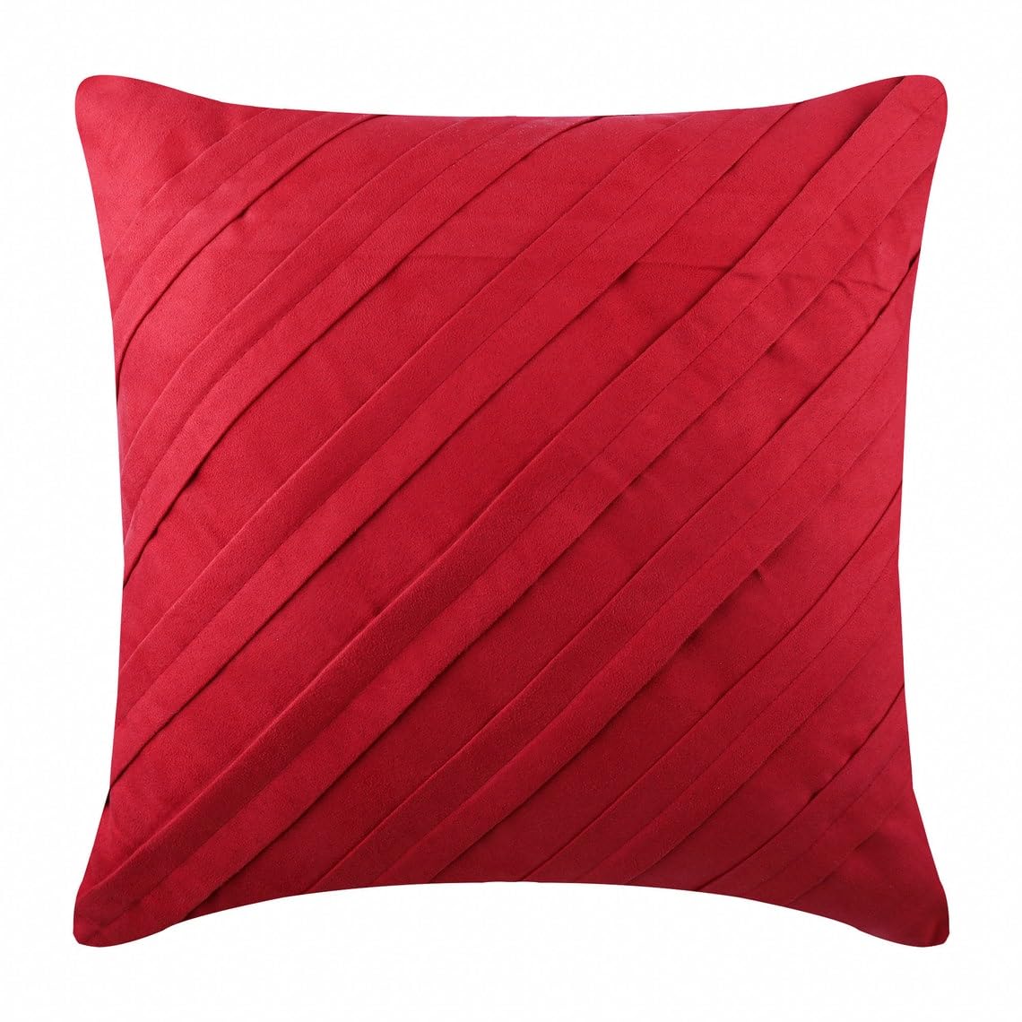 The HomeCentric Rosso 50x50 cm EcoEcopelle Scamosciata Sintetica Federe per cuscini, Pintucks, Strutturato, A Strisce Scamosciato Federa Cuscino, Contemporaneo Tinta Unita - Contemporary Red