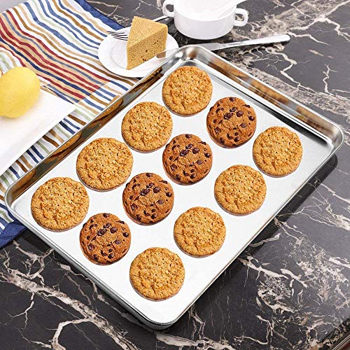 Bastwe Baking Sheet Set Of 2, Stainless Steel 2-Piece Cookie Sheet, Toaster Oven Baking Pan Set, Rectangle Size 16 X 12 X 1 Inch, Healthy & Non Toxic, Mirror Finish & Rust Free, Dishwasher Safe #TOP5