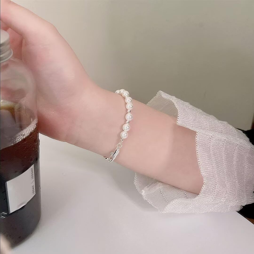 925 Sterling Silver Bracelets for Women Trendy Gorgeous Pearl Baroque Bracelet Stack Hand Chain Boho Jewelry Vintage/Luxury 14K Gold Plated Hand Jewelries Anniversary Birthday Gift for Mom Wife - Image 8