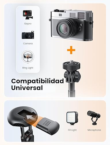 Miniatura 4 de NT79 - Trípode de teléfono de 71 pulgadas, palo selfie extensible con soporte de cámara de 1/4 pulgadas para teléfono celular y cámara, soporte