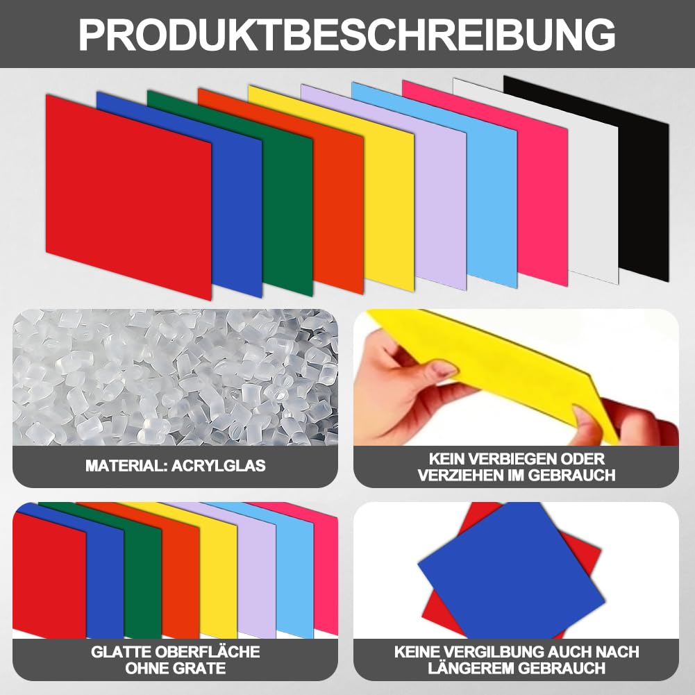 Płyty akrylowe, 10 artykułów, 30,5 x 30,5 cm, płyty żeliwne, kolorowe płyty do cięcia laserowego, przezroczyste płyty akrylowe, płyty z tworzywa sztucznego do szkła, DIY, malowania (10)