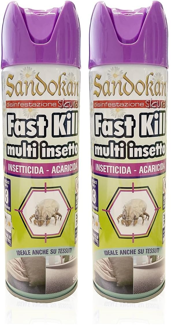 Sandokan, Insetticida Acaricida Spray 500ml, Spray Antiacaro per Materassi e Tessuti a Base di Piretro Naturale, Anti Acari Tarme Zecche e Ragni, Non Macchia e Non Puzza, Made in Italy